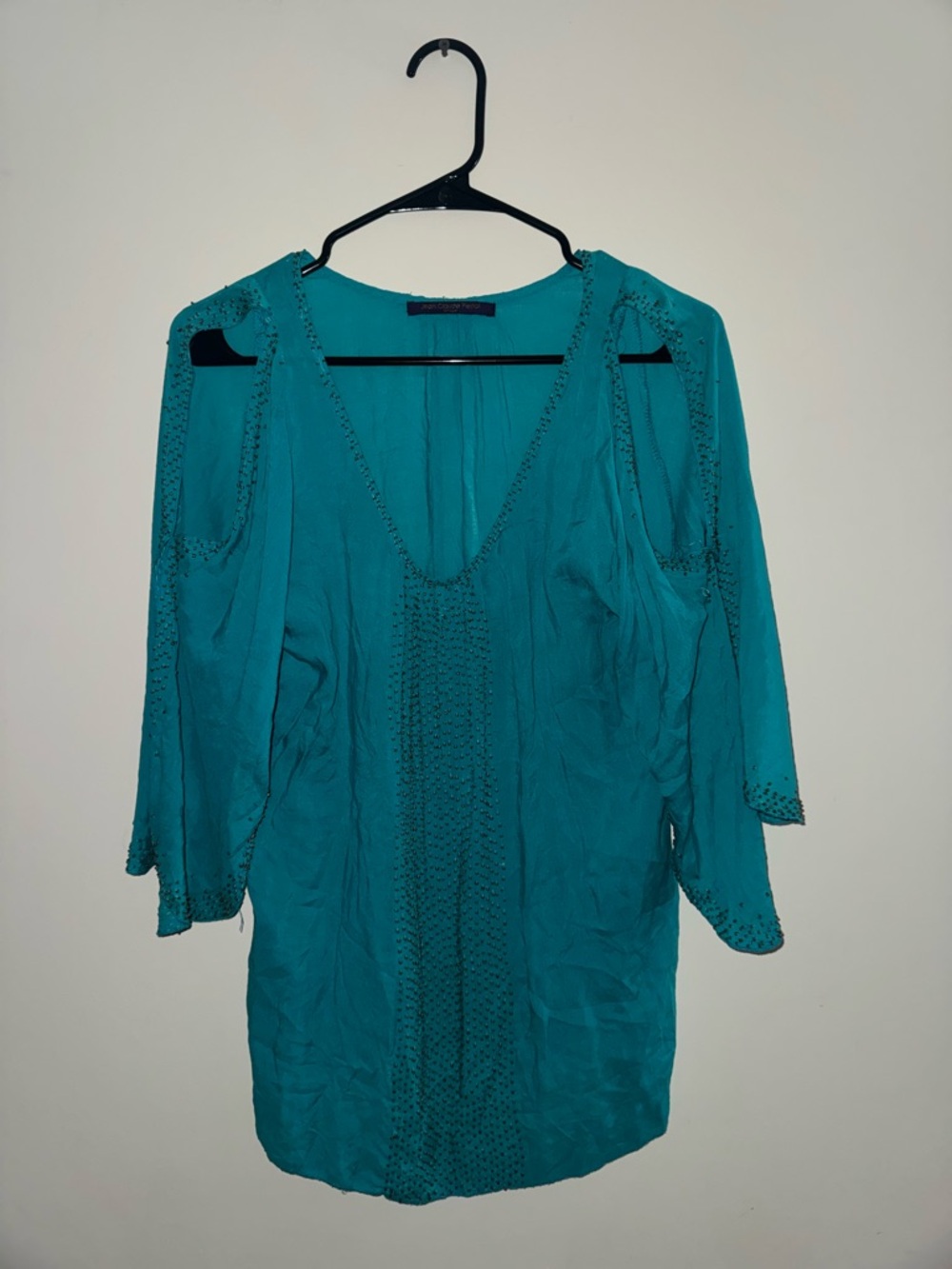 Women's Teal Beaded-Trim Blouse